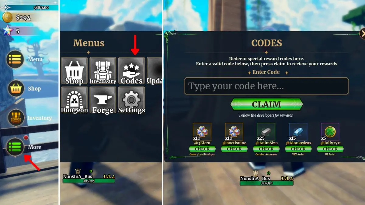 Dungeon Lootr codes menu and redemption screen